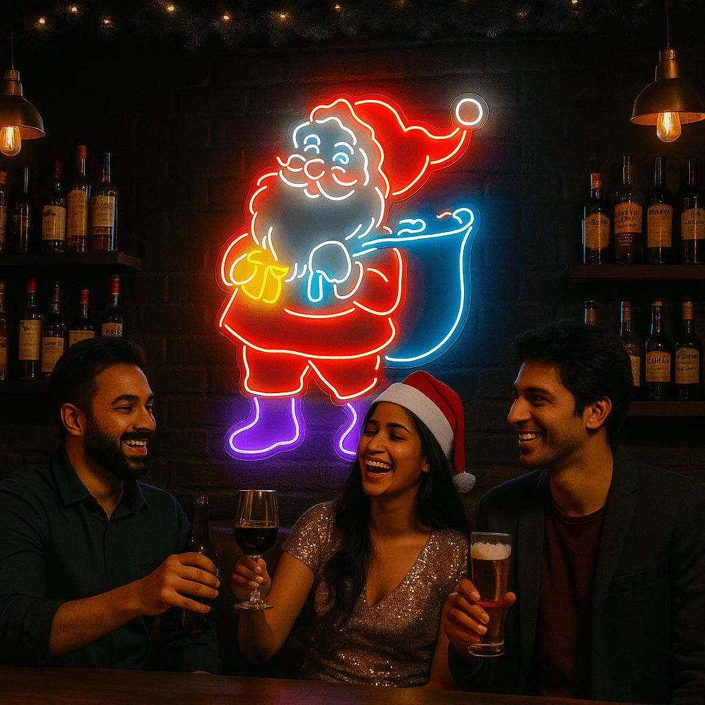 Santa Bar Neon Sign – Festive Neon Wall Light (3x2 feet) | Neon Signs India — Image 2