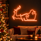 Santa sleigh and reindeer neon sign glowing orange above a sofa – Christmas LED wall art