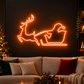Santa sleigh and reindeer orange neon sign on a dark wall – Christmas living room décor