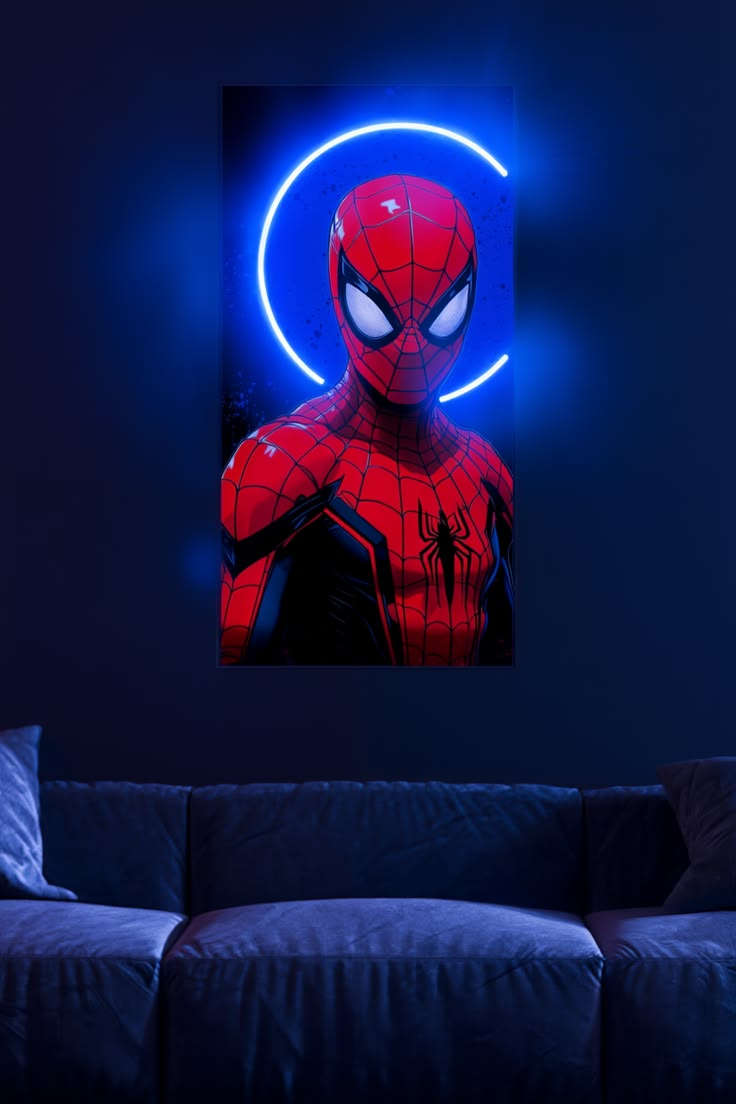 Spider-Man Neon Glow Wall Art – Blue Aura UV Poster - LED Neon Sign