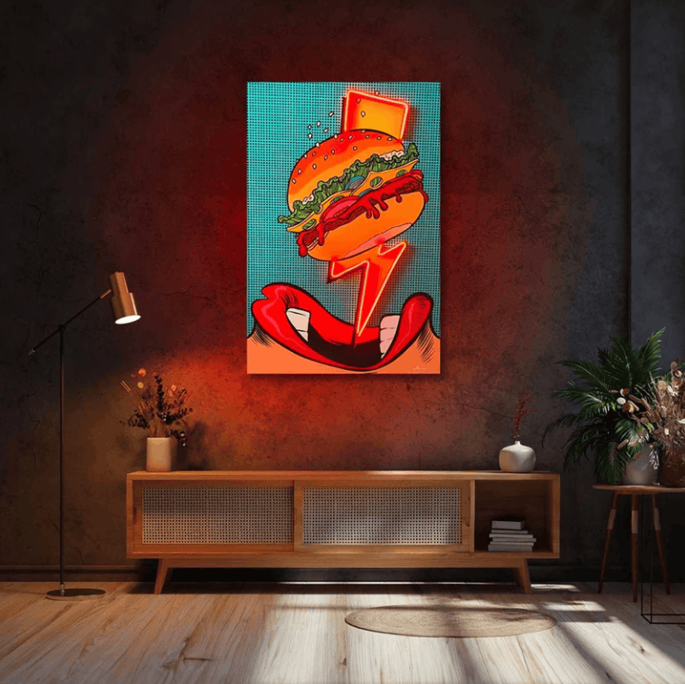The Flash Burger Pop Art LED Wall Art | Modern Fast Food Icon with Neon-Effect Glow Neonsignsindia