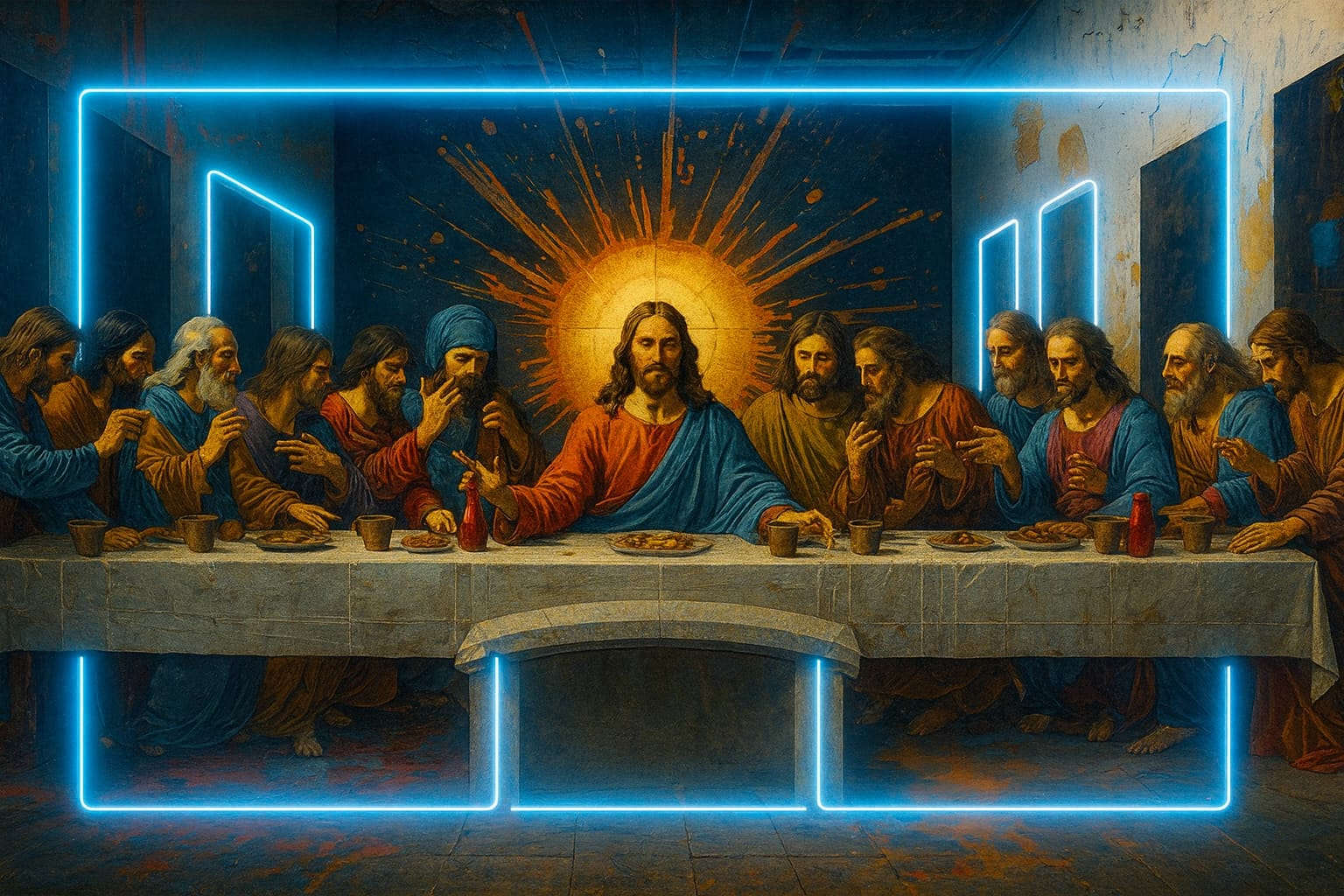 The Last Supper – Contemporary Neon Glow Art Neonsignsindia