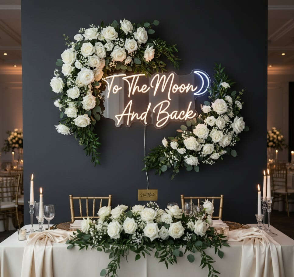 “To The Moon and Back” LED Neon Sign – Romantic Wall Decor for Couples & Weddings Neonsignsindia