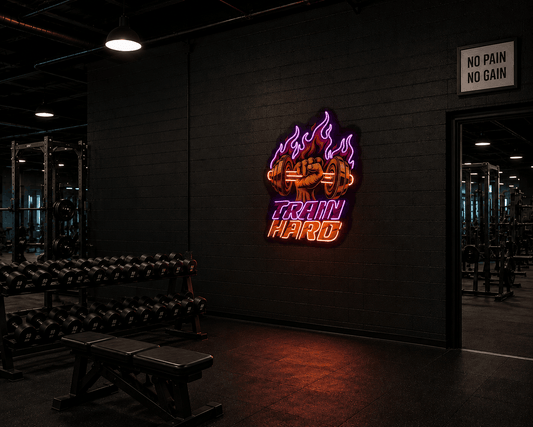 Train Hard LED Neon Wall Art – Fitness Gym Motivation Sign Neonsignsindia