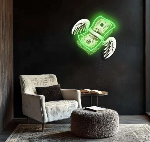 UV Printed Money Neon Sign - Acrylic Decorative Signage, 24x24 Inches - Home & Kitchen Decor Neonsignsindia