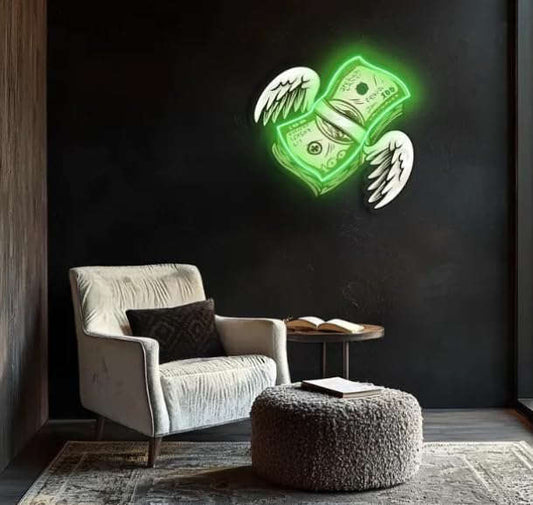 UV Printed Money Neon Sign - Acrylic Decorative Signage, 24x24 Inches - Home & Kitchen Decor Neonsignsindia