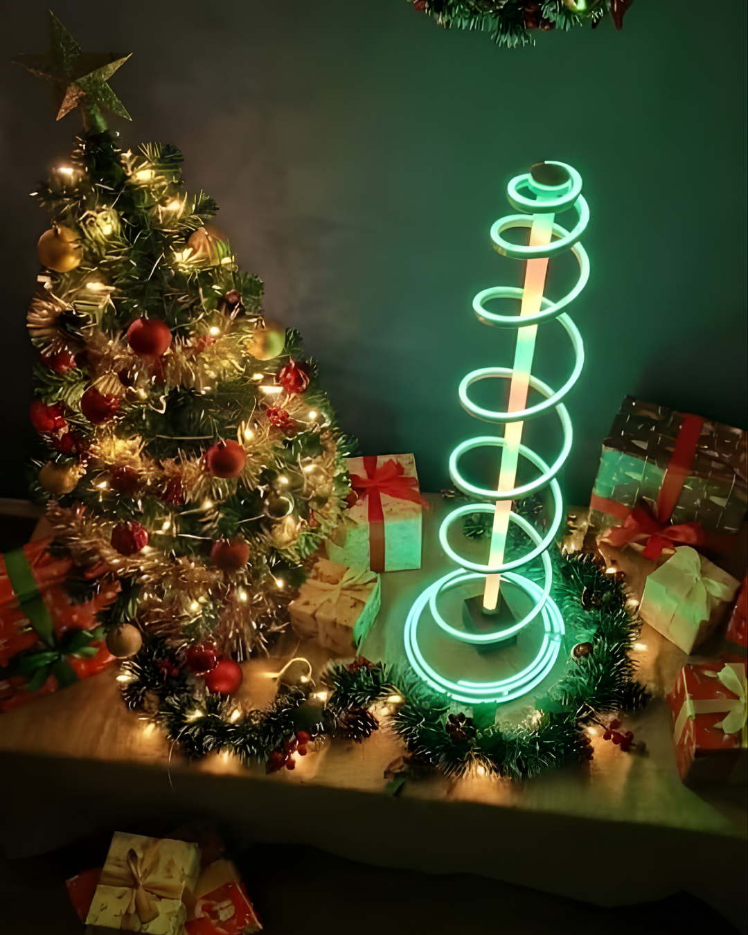 🎄 Spiral Christmas Tree Neon Light – Warm Red & Green Glow 4 feet