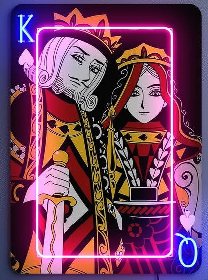 King & Queen Neon Wall Art – Playing Card Casino LED Wall Décor Game Room