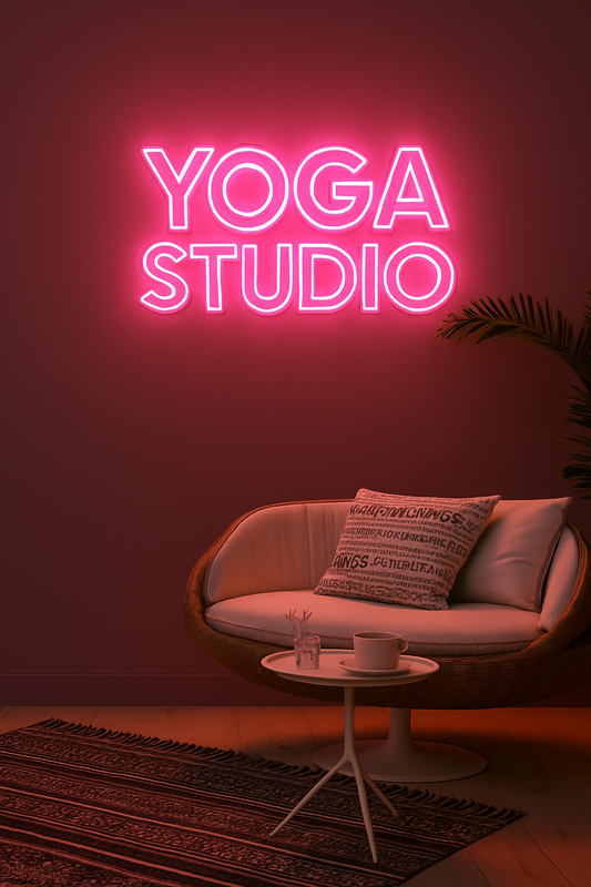 Yoga Studio LED fitness Neon Sign with Transparent Acrylic Backboard – Pink Glow Wall Décor” (2*1.5 ft )) Neonsignsindia