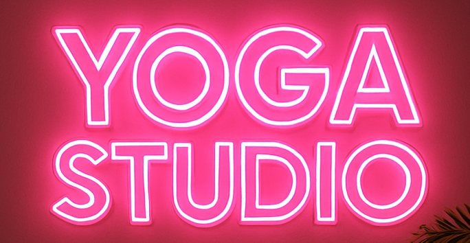Yoga Studio LED fitness Neon Sign with Transparent Acrylic Backboard – Pink Glow Wall Décor” (2*1.5 ft )) Neonsignsindia