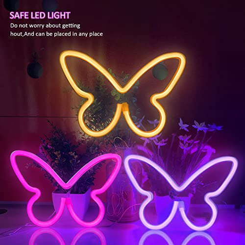 3 Pcs Butterfly Neon Signs(Pink, Purple, Warm white) for girls room Neonsignsindia