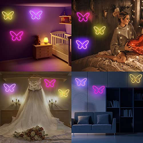 3 Pcs Butterfly Neon Signs(Pink, Purple, Warm white) for girls room Neonsignsindia