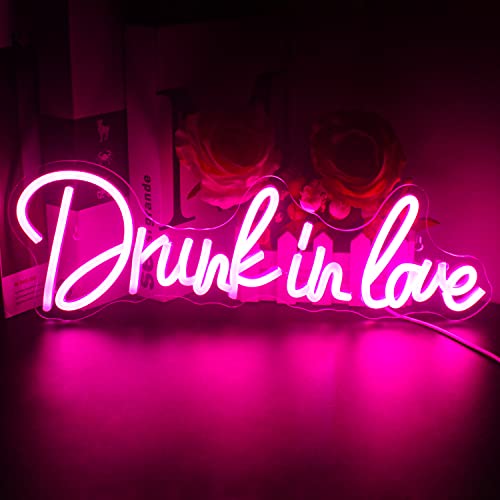 SIGNSHIP Drunk in Love Neon Sign, Pink LED Neon Light for Wall Decoration Letter Drunk Love Neon Sign for Bedroom Wedding Engagement Anniversary Party Bar Club Gift for Lovers Friends