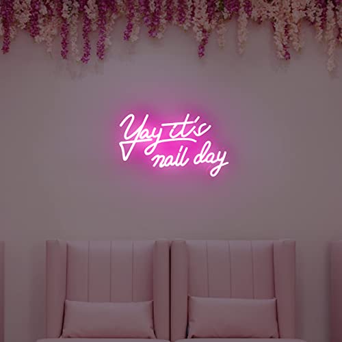 Yay It's Nail Day Neon Sign for Wall Decor, LED Neon Signs Lights Beauty Room Salon, Pink Salon Nail Tech Decor Neon Signs Aesthetic Light Door Decorations, Girls Neon Signs Accessories Gift