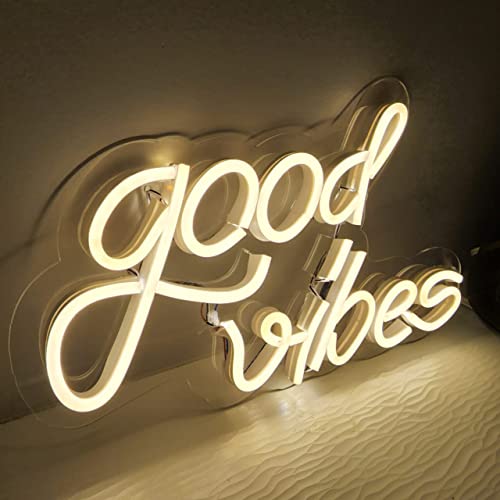 NEON SIGNS INDIA Good Vibes led Light for Home Decorative Sign Wall / Decor for Wedding Party Kids Room /Living Room House/ Bar/ Pub/ Hotel/ Restaurant (6"x9") (Warm White)