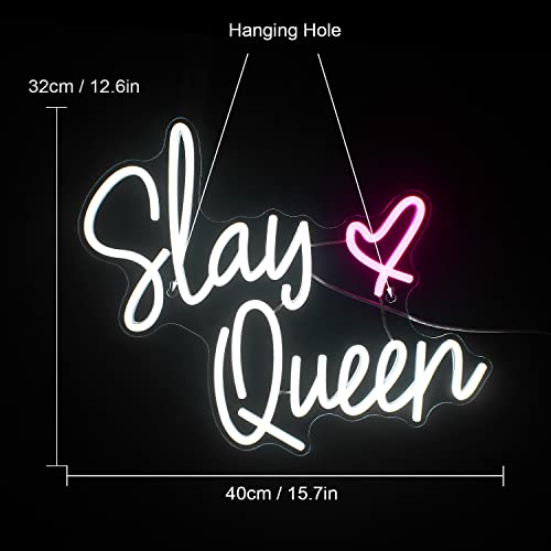 Slay Queen Neon Sign White Pink LED Neon Light Up Signs for Wall Decor for Bedroom Preppy Girl Aesthetic Room Dorm Decor Y2k Party Gifts