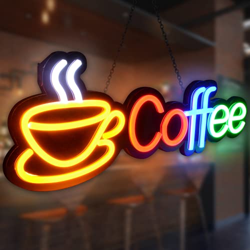 Coffee Neon Signs for Wall Decor, LED Neon Light Hanging for Restaurant 12 x 12'', Handmade Advertising Neon Sign for Bar, Food Shop, Pub Decoration