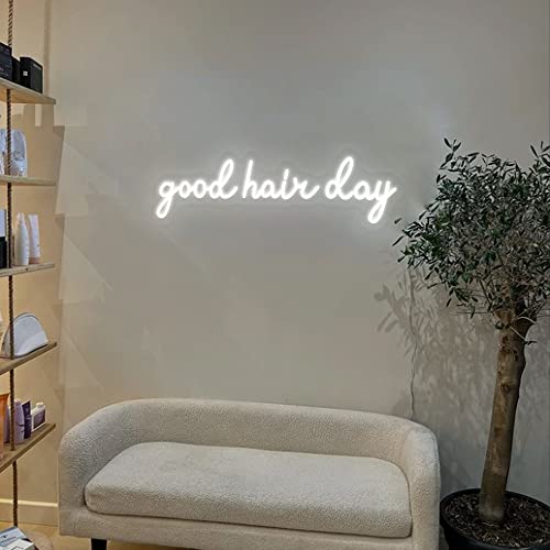 Neon Good Hair Day LED Neon Sign for Hair Salon Wall Decor,Hair Salon Sign for Business,Store Wall Decoration,Handmade Hair Sign Gift,Hair Salon Decor (25 * 7.4inches(63.5 * 19cm), Warm White)