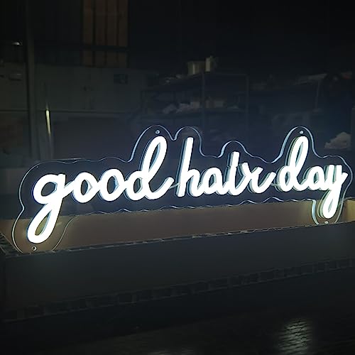 Neon Good Hair Day LED Neon Sign for Hair Salon Wall Decor,Hair Salon Sign for Business,Store Wall Decoration,Handmade Hair Sign Gift,Hair Salon Decor (25 * 7.4inches(63.5 * 19cm), Warm White)