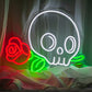 Skull Neon Signs Skeleton Flower Neon Light LED Neon Light Sign Ghost Wall Night Lights Cool Neon Sign Decor for Room Bedroom Bar Christmas Halloween Birthday Party
