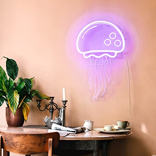 Jellyfish Neon Signs for Wall Decor Light Up Personalized for Bedroom, Bar, Birthday, Holiday Party, Wedding.  Creative Purple Light LED with Dimmer Switch