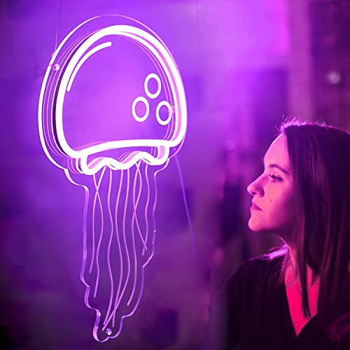 Jellyfish Neon Signs for Wall Decor Light Up Personalized for Bedroom, Bar, Birthday, Holiday Party, Wedding.  Creative Purple Light LED with Dimmer Switch