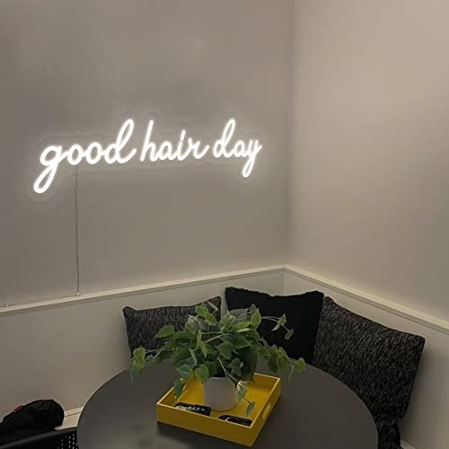 Neon Good Hair Day LED Neon Sign for Hair Salon Wall Decor,Hair Salon Sign for Business,Store Wall Decoration,Handmade Hair Sign Gift,Hair Salon Decor (25 * 7.4inches(63.5 * 19cm), Warm White)