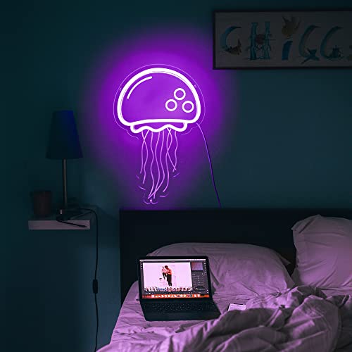 Jellyfish Neon Signs for Wall Decor Light Up Personalized for Bedroom, Bar, Birthday, Holiday Party, Wedding.  Creative Purple Light LED with Dimmer Switch