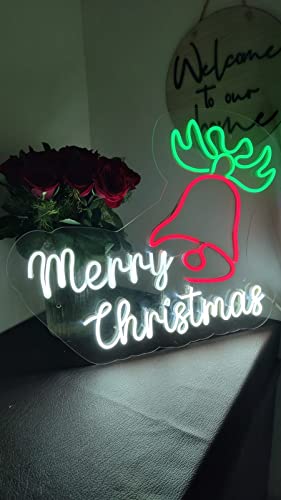 Neon Sign Merry Christmas Led Neon Sign Light Xmas Sign Lights for Wreath Gift Yard Decor | Christmas Decorations| Lights | Tree Decoration Items | Party, Home Decor (Christmas Bell(12x18 inch))