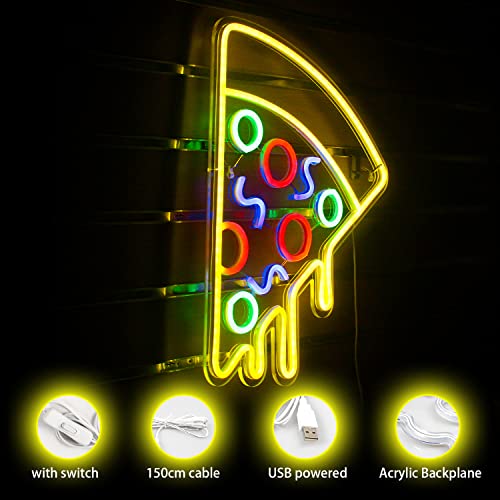 Pizza Shaped Neon Sign USB Powerd LED Signs Wall Decor Yellow Neon Lights for Pizzeria Kitchen Restaurant Bar Party Pub Cool Bedroom Decoration - Neonsignsindia