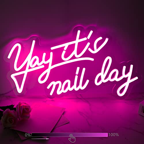 Yay It's Nail Day Neon Sign for Wall Decor, LED Neon Signs Lights Beauty Room Salon, Pink Salon Nail Tech Decor Neon Signs Aesthetic Light Door Decorations, Girls Neon Signs Accessories Gift