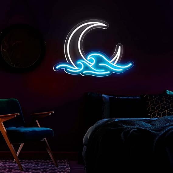 Moon over Sea Neon ( 17x11 White and ice blue) - Neonsignsindia