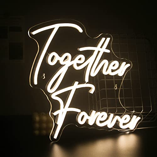 SIGNSHIP Together Forever Neon Sign, Warm White LED Neon Light for Wall Decoration, USB Powered Letter Neon Sign for Bedroom Wedding Engagement Anniversary Party Bar Club Gift for Lovers Friends