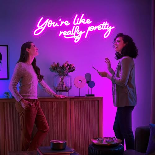 Large You're Like Really Pretty Neon Sign, with Timing Dimmable Remote, 25-IN Pink Youre Like Really Pretty LED Neon Lights for Wall Decor, Bedroom Party Wedding Aesthetic Decoration, Girl Gifts