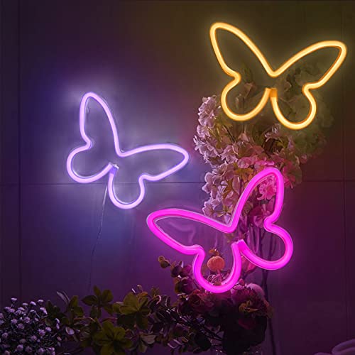 3 Pcs Butterfly Neon Signs(Pink, Purple, Warm white) for girls room