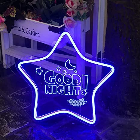 Good Night Star And Moon Neon Sign Blue Light Led Neon Art Wall Decor –  Neonsignsindia
