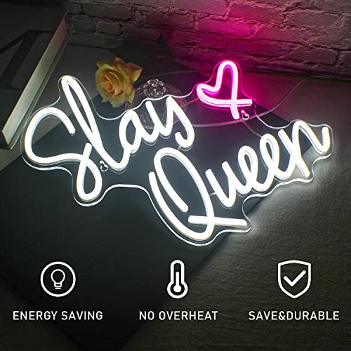 Slay Queen Neon Sign White Pink LED Neon Light Up Signs for Wall Decor for Bedroom Preppy Girl Aesthetic Room Dorm Decor Y2k Party Gifts