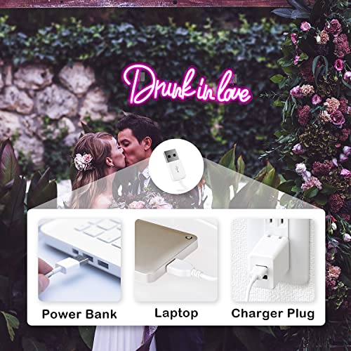 SIGNSHIP Drunk in Love Neon Sign, Pink LED Neon Light for Wall Decoration Letter Drunk Love Neon Sign for Bedroom Wedding Engagement Anniversary Party Bar Club Gift for Lovers Friends