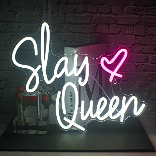 Slay Queen Neon Sign White Pink LED Neon Light Up Signs for Wall Decor for Bedroom Preppy Girl Aesthetic Room Dorm Decor Y2k Party Gifts