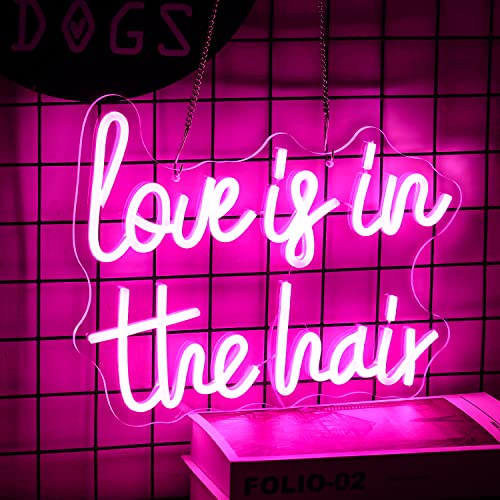 Love is in the Hair” Neon Sign Dimmable Pink Letter Neon Signs Salon Hair Salon Sign Word LED Neon Light Sign for Barbers, Beauty Salons Decor for Beauty Shop