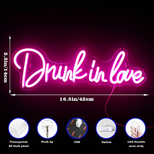 SIGNSHIP Drunk in Love Neon Sign, Pink LED Neon Light for Wall Decoration Letter Drunk Love Neon Sign for Bedroom Wedding Engagement Anniversary Party Bar Club Gift for Lovers Friends