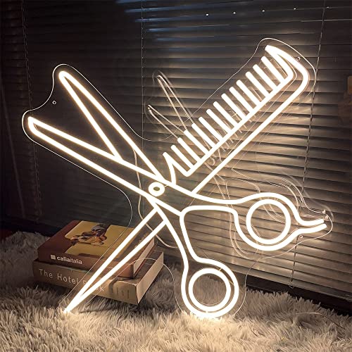 Scissors Neon Sign for Business-Adjustable Brightness Neon Lights Sign for Party Bar Salon Stores Shop Hotel Wall Decor With Hanging Chain for Store Windows-20 IN