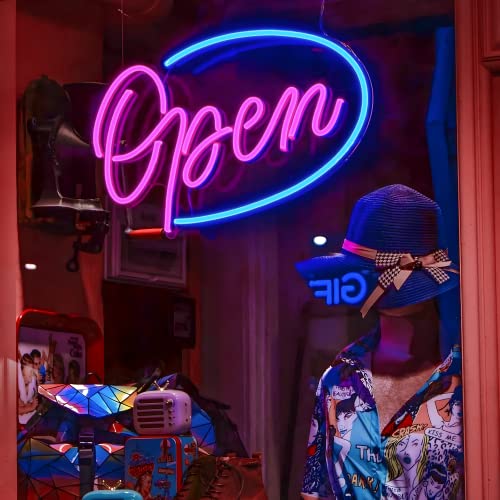 LED Neon Open Sign for Business, CRUMBIT Open Neon Lights with Remote, Adjustable Brightness Open LED Signs for Wall Restaurant Bar Salon Stores Hotel (Rose Red)