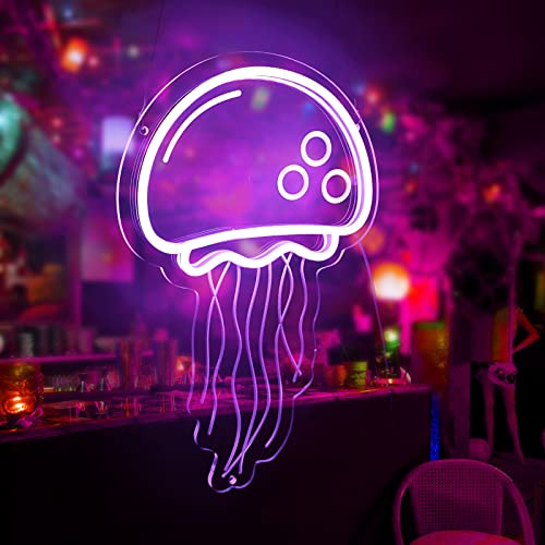 Jellyfish Neon Signs for Wall Decor Light Up Personalized for Bedroom, Bar, Birthday, Holiday Party, Wedding.  Creative Purple Light LED with Dimmer Switch