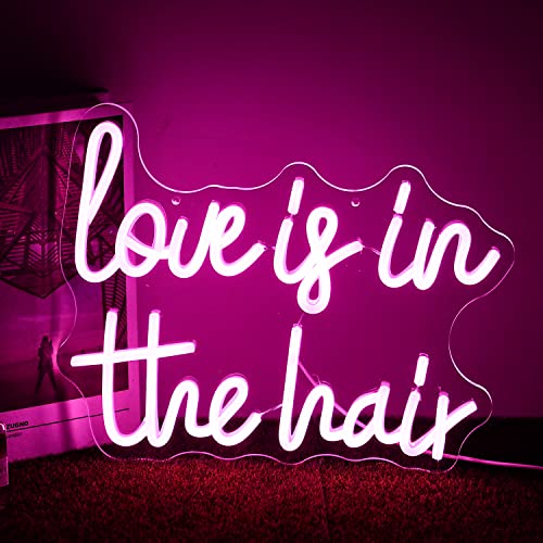 Love is in the Hair” Neon Sign Dimmable Pink Letter Neon Signs Salon Hair Salon Sign Word LED Neon Light Sign for Barbers, Beauty Salons Decor for Beauty Shop