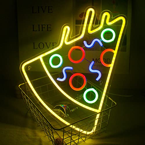 Pizza Shaped Neon Sign USB Powerd LED Signs Wall Decor Yellow Neon Lights for Pizzeria Kitchen Restaurant Bar Party Pub Cool Bedroom Decoration - Neonsignsindia