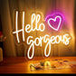 NEON SIGNS INDIA "Hello Gorgeous" Neon Signs for Wall Decor, Led Neon Sign for Birthday Bar Signs Wall Room Decorations White Neon Light 18 x 10 Inch With Brightness Controller (Warm White)