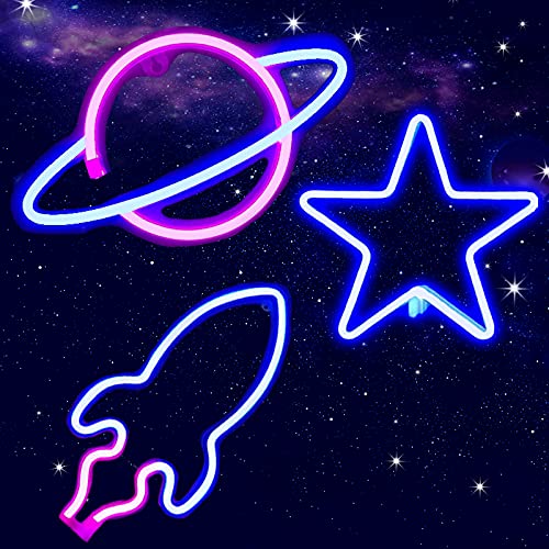 Neon Light 3Pack, Planet Rocket Star Decorative Led Neon Signs - Neonsignsindia