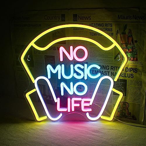 Music Neon Signs for Wall Decor, No Music No Life Neon Lights Signs, Creative LED Light up Sign for Music Room, Bedroom, Shop, Game Room