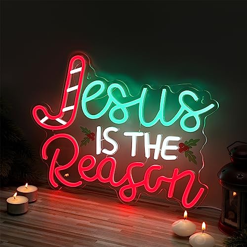 Jesus Is the Reason Neon Sign Christmas LED Sign 16.5 x 11.8Inch